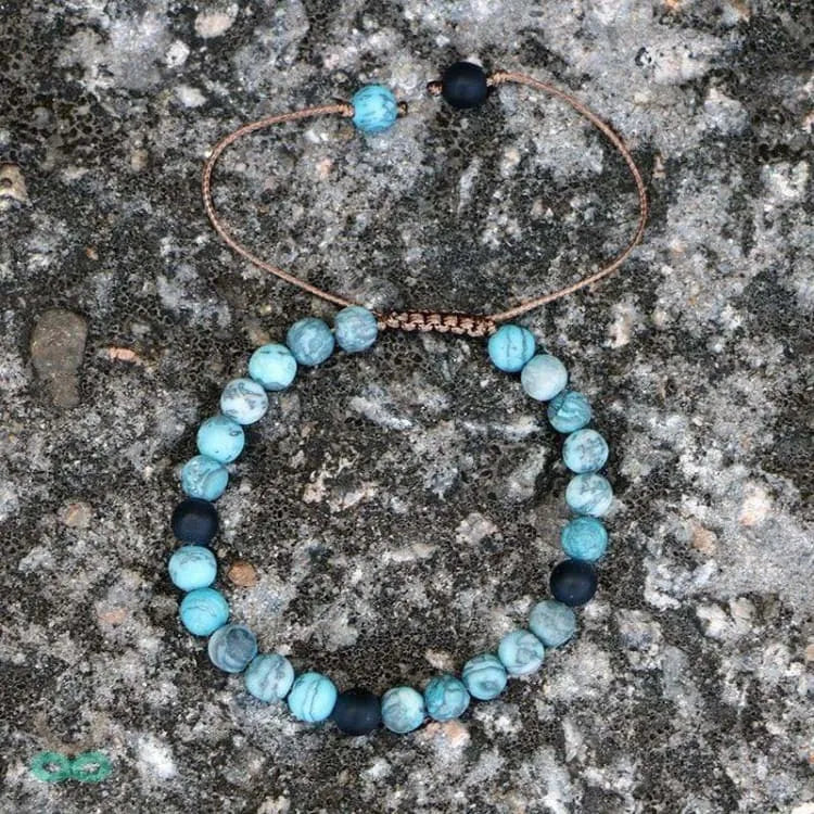 Bracelet turquoise peinte, perles 6 mm