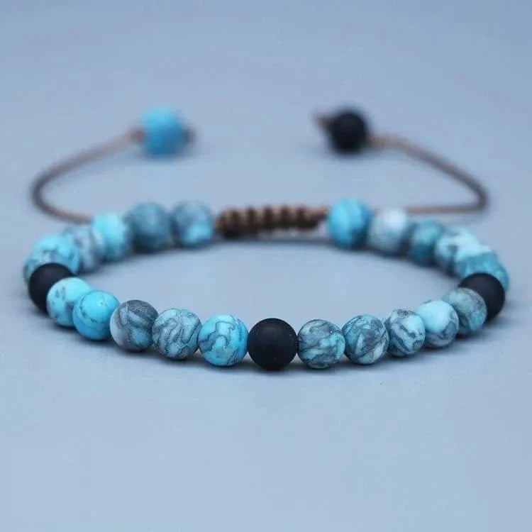 Bracelet turquoise peinte, perles 6 mm