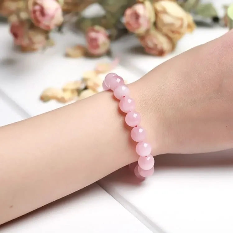 Bracelet quartz rose élastique, perles 8 mm