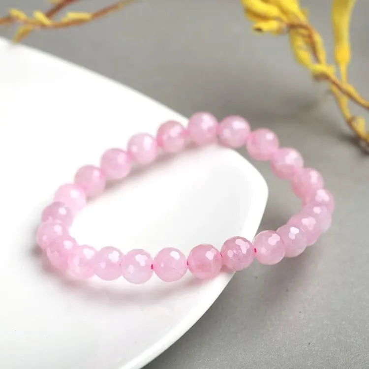 Bracelet quartz rose élastique, perles 8 mm