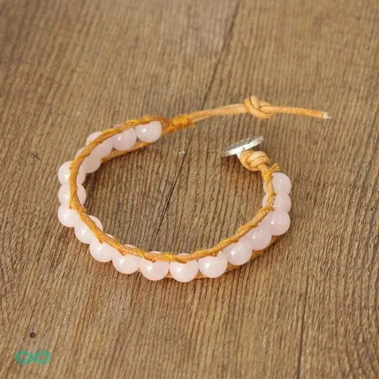 Bracelet quartz rose ajustable, perles 8 mm