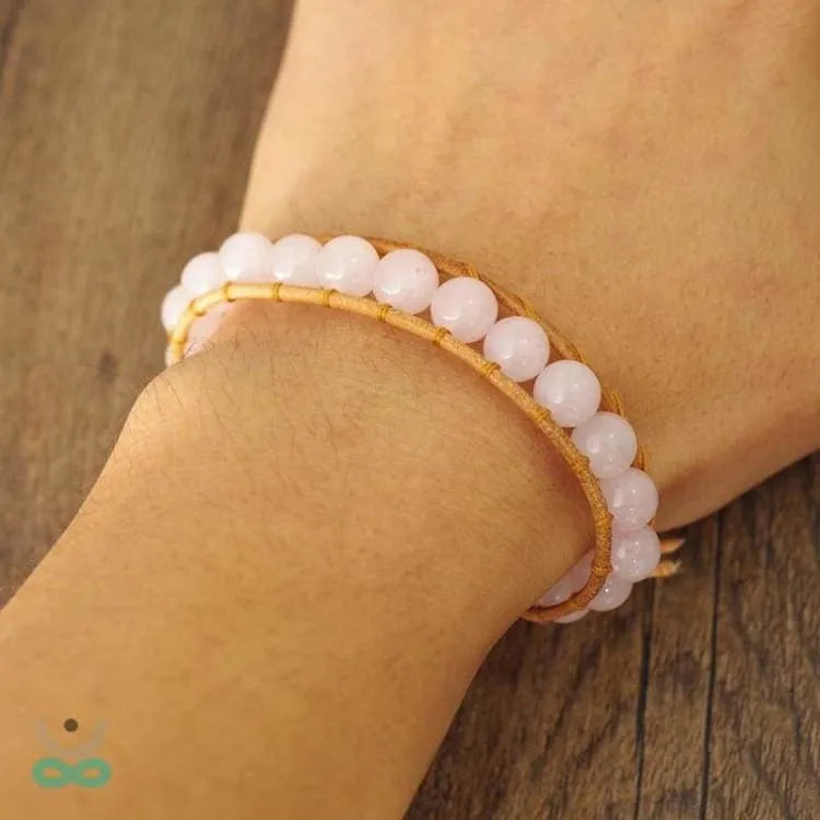Bracelet quartz rose ajustable, perles 8 mm