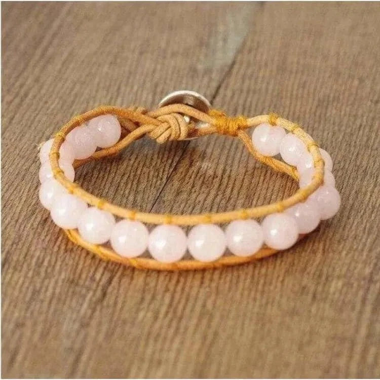 Bracelet quartz rose ajustable, perles 8 mm