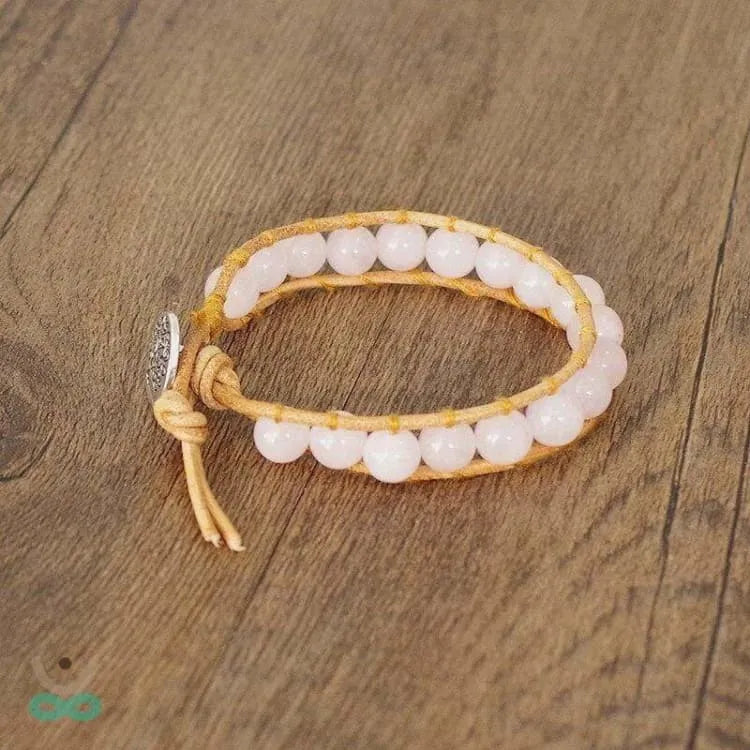 Bracelet quartz rose ajustable, perles 8 mm