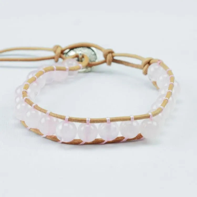 Bracelet quartz rose ajustable, perles 8 mm