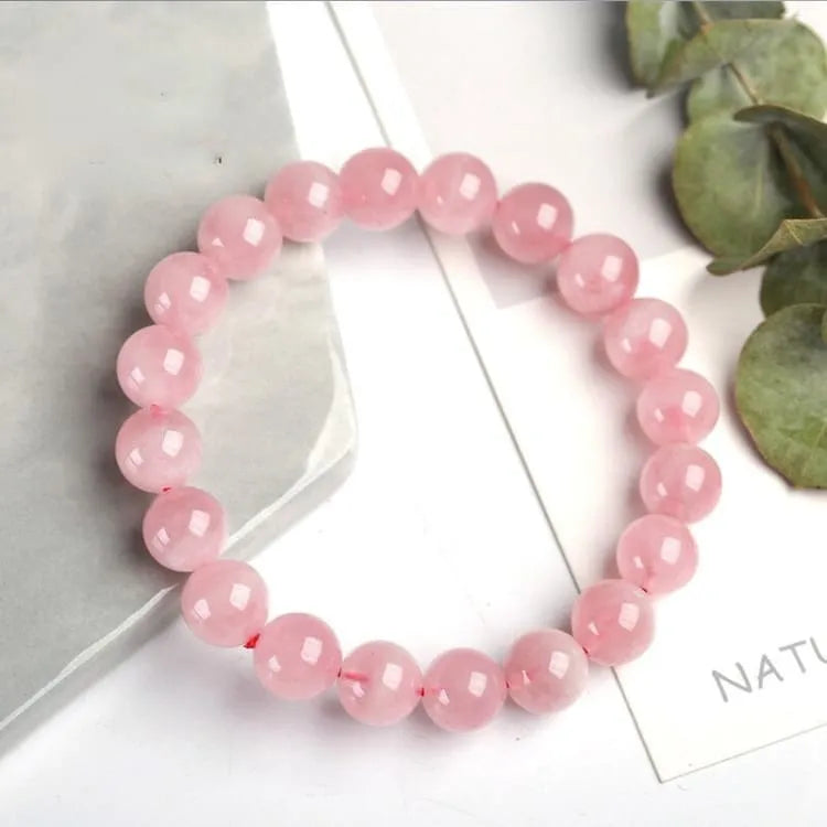 Bracelet quartz rose élastique, perles 8 mm