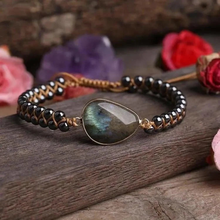 Bracelet hématite et labradorite, aurore boréale