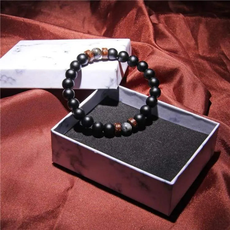 Bracelet obsidienne homme, perles de lave