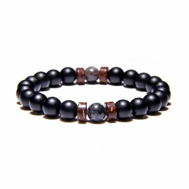 Bracelet obsidienne homme, perles de lave