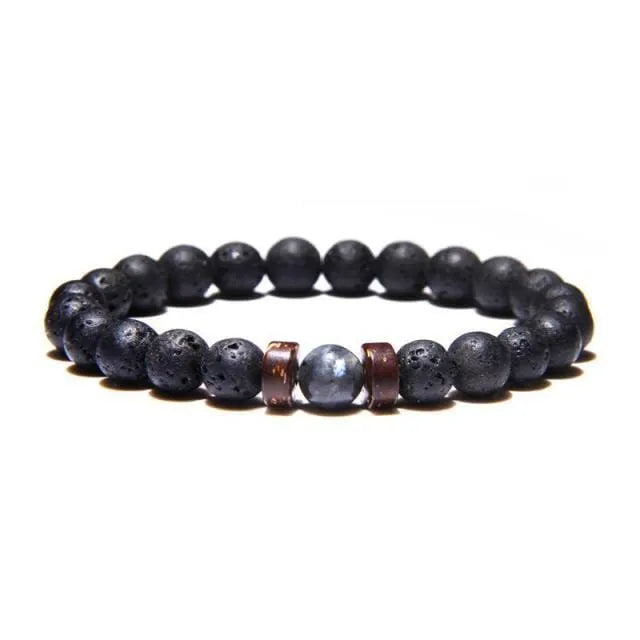 Bracelet obsidienne homme, perles de lave