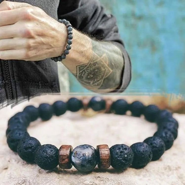 Bracelet obsidienne homme, perles de lave
