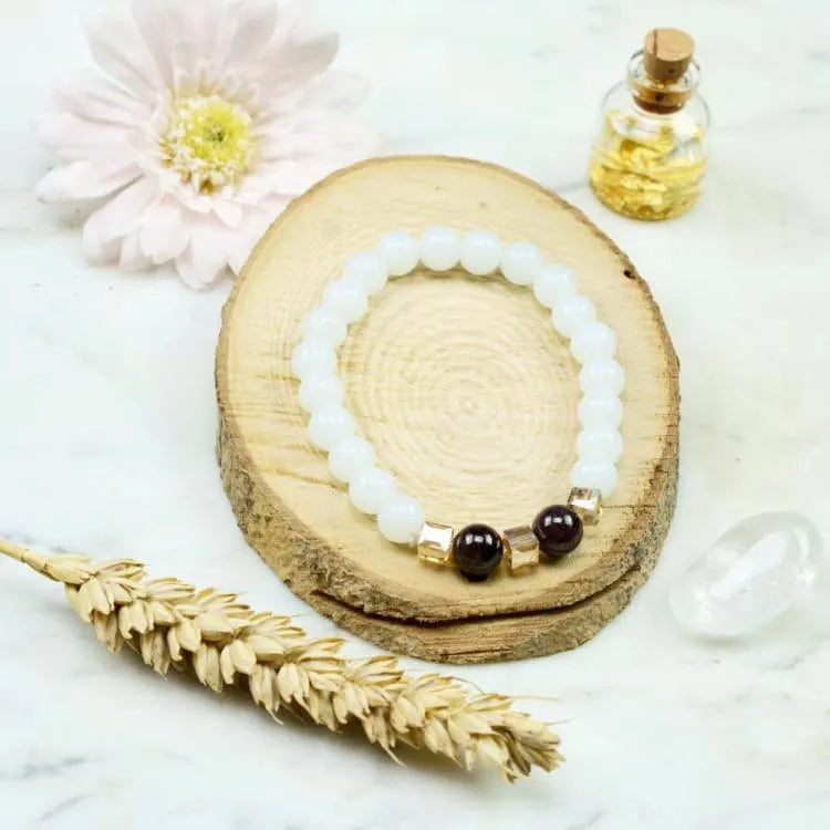 Bracelet jade blanc et grenat