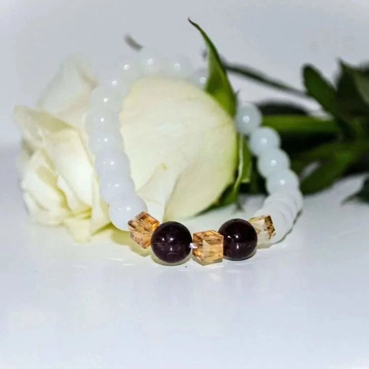 Bracelet jade blanc et grenat