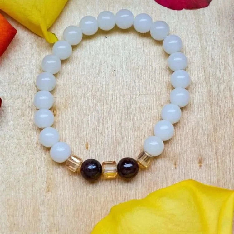 Bracelet jade blanc et grenat