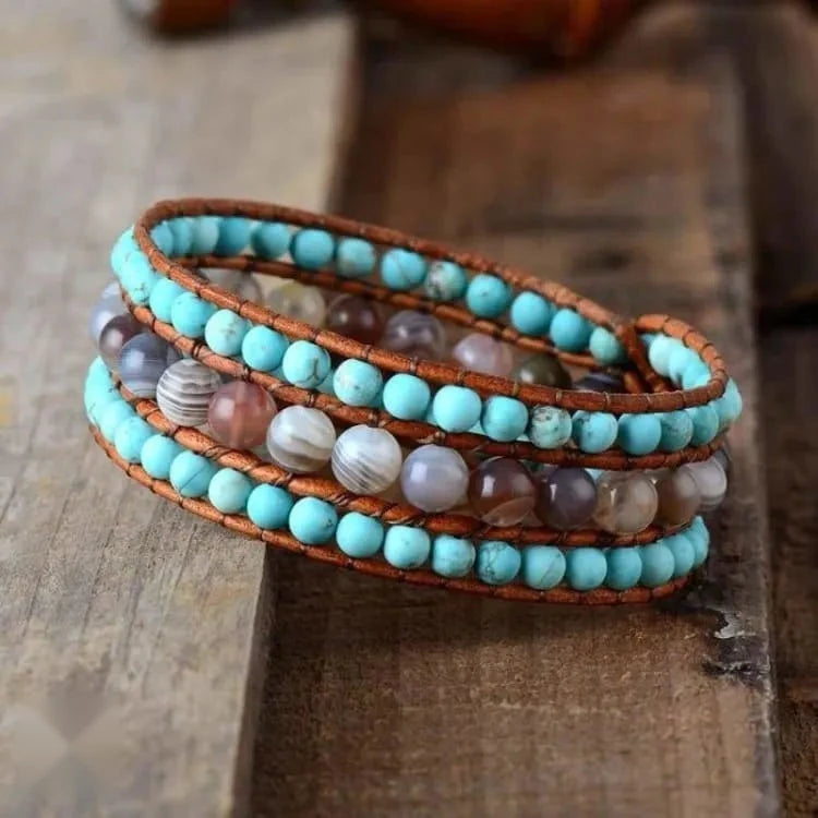 Bracelet turquoise et jaspe façon manchette