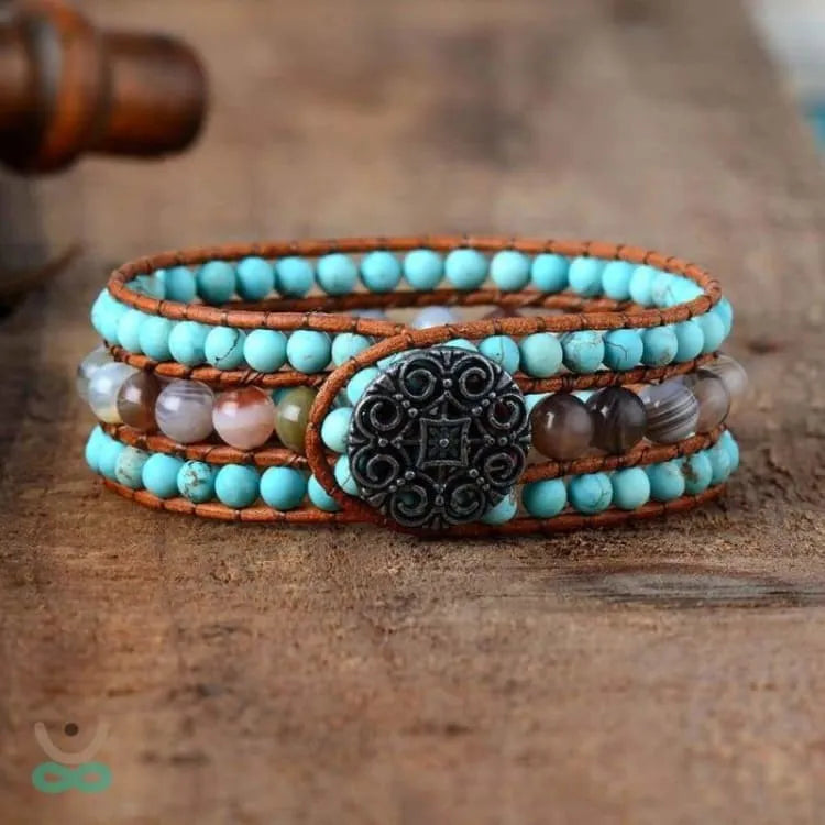 Bracelet turquoise et jaspe façon manchette