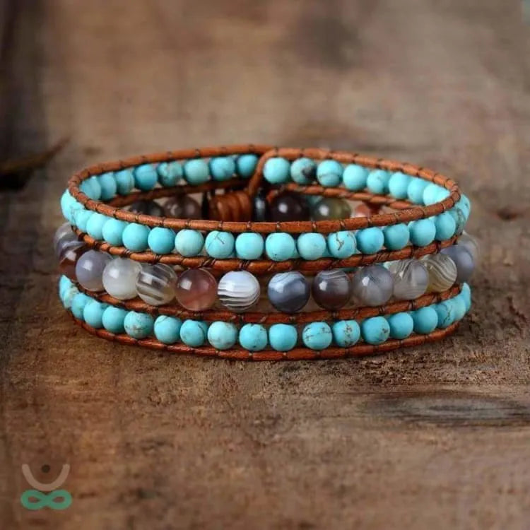 Bracelet turquoise et jaspe façon manchette