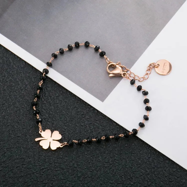 Bracelet porte bonheur trèfle 4 feuilles onyx