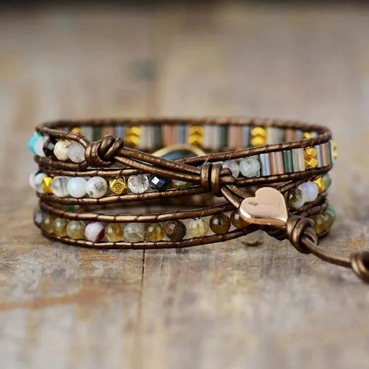 Bracelet labradorite en cuir et strass