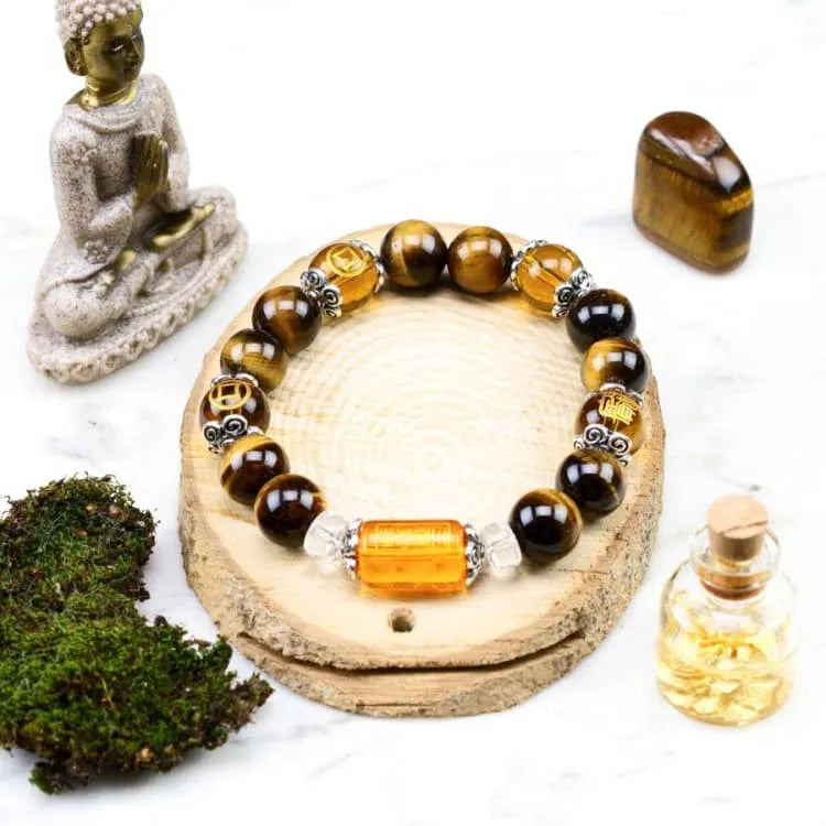 Bracelet tibétain oeil de tigre 6 mantras