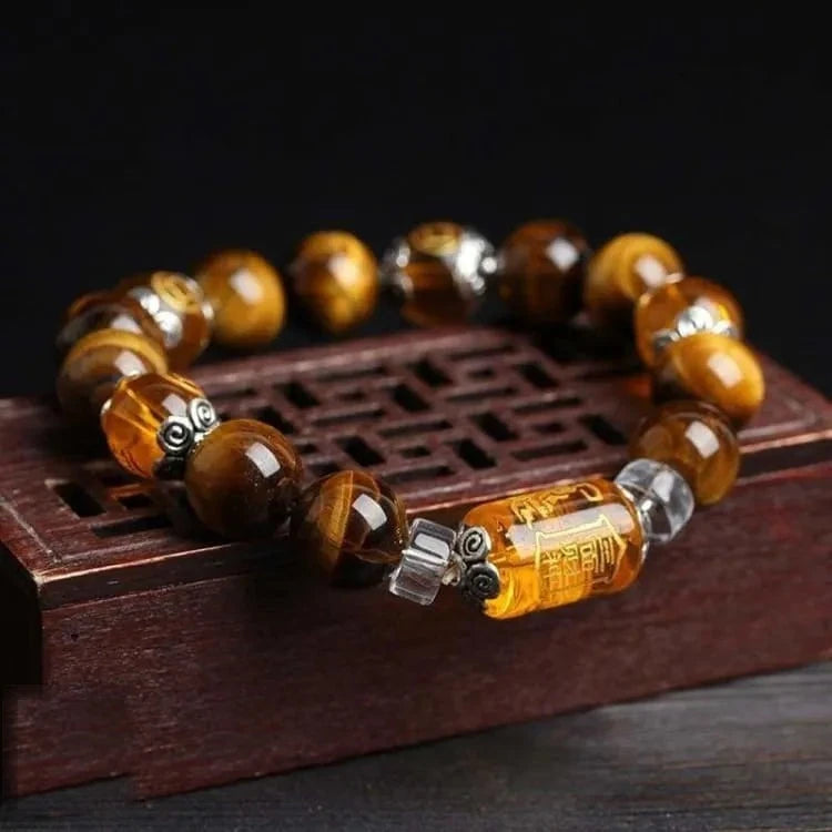Bracelet tibétain oeil de tigre 6 mantras
