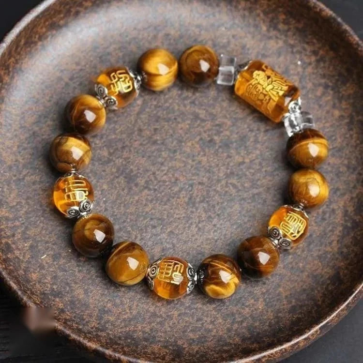 Bracelet tibétain oeil de tigre 6 mantras