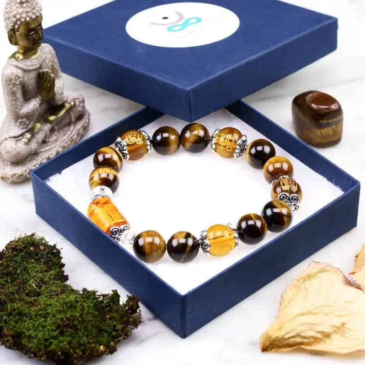 Bracelet tibétain oeil de tigre 6 mantras
