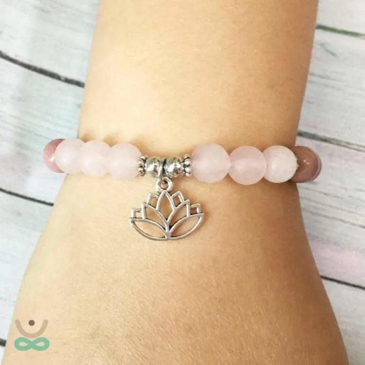 Bracelet quartz rose et rhodonite lotus