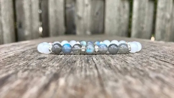 Bracelet pierre de lune et labradorite argenté