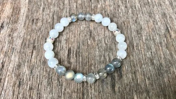 Bracelet pierre de lune et labradorite argenté