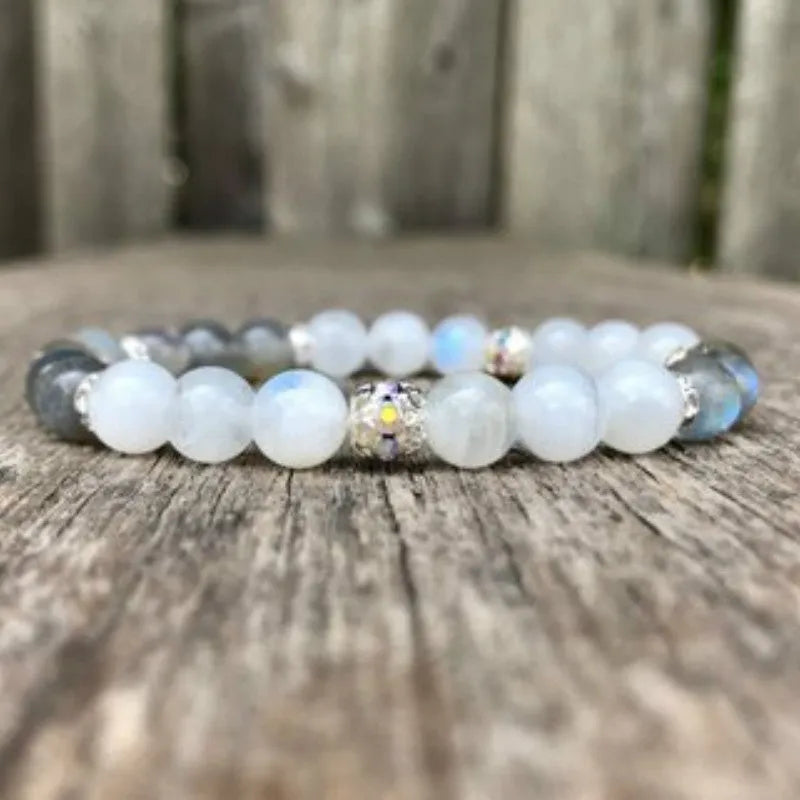 Bracelet pierre de lune et labradorite argenté
