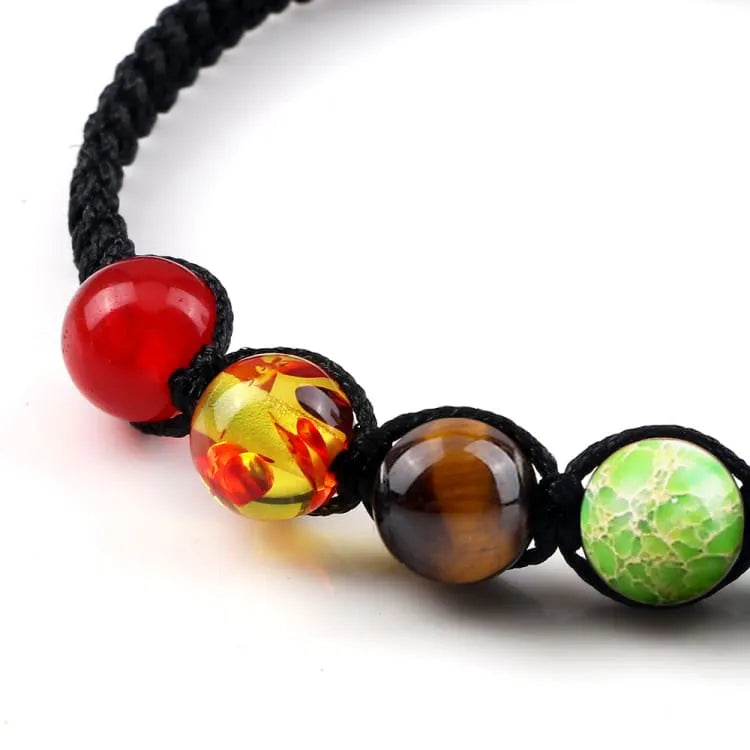 Bracelet 7 chakras noir, blanc et rouge