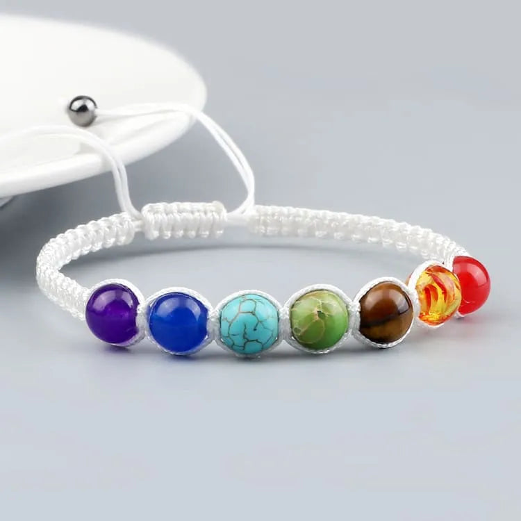 Bracelet 7 chakras noir, blanc et rouge