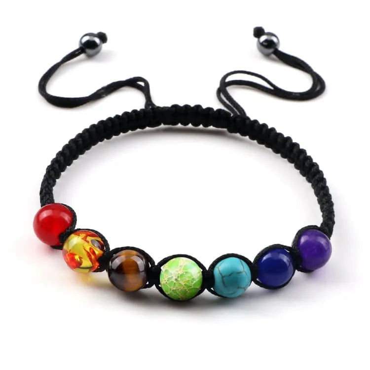 Bracelet 7 chakras noir, blanc et rouge