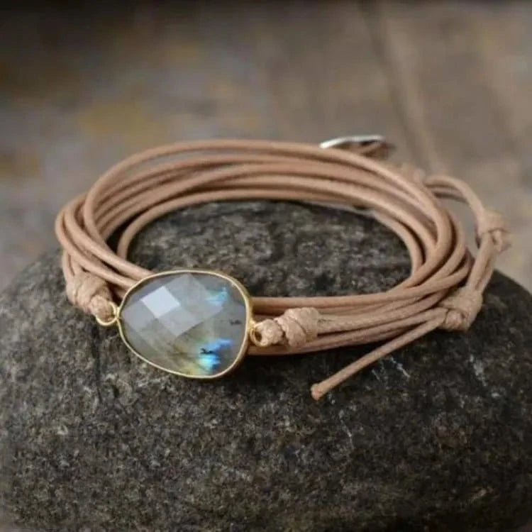Bracelet labradorite talisman en cordon