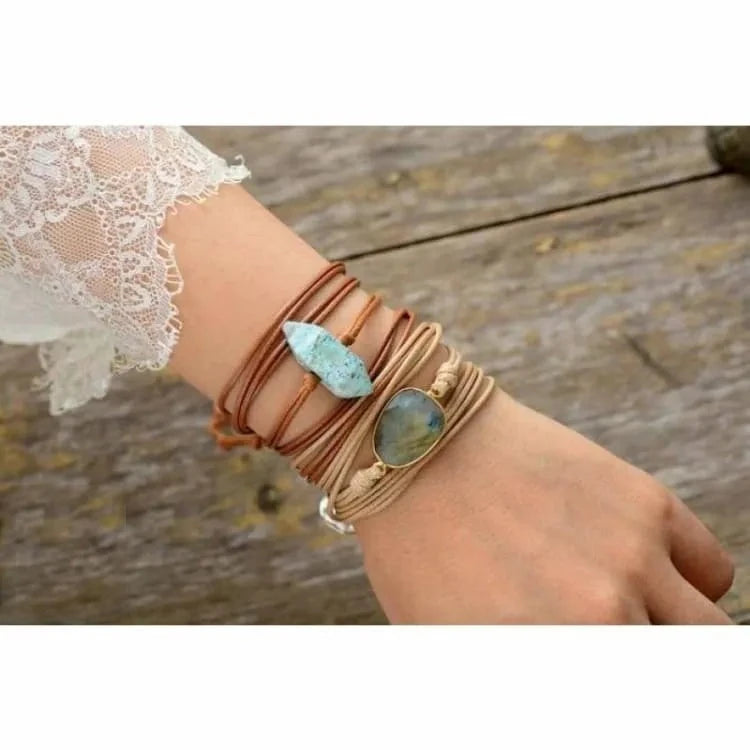 Bracelet labradorite talisman en cordon