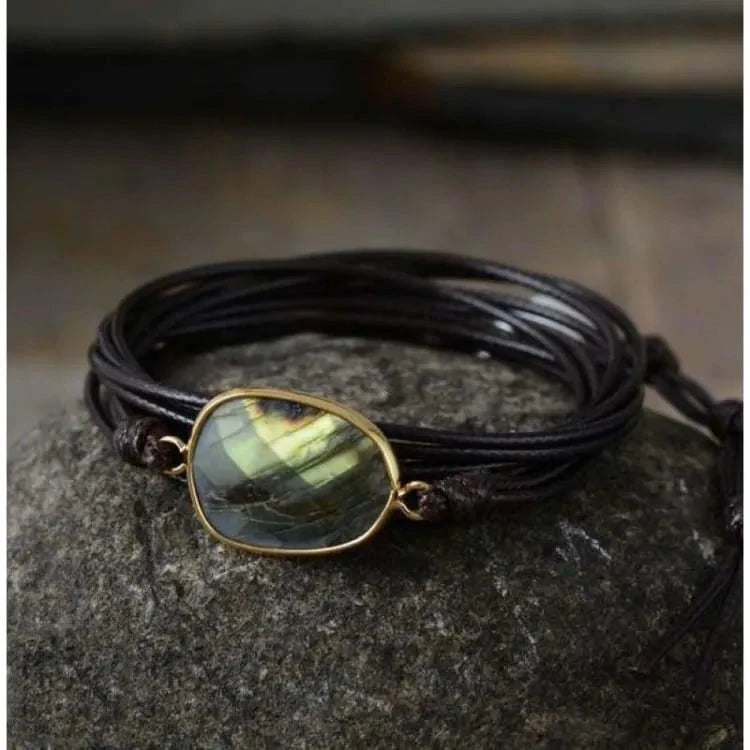 Bracelet labradorite talisman en cordon