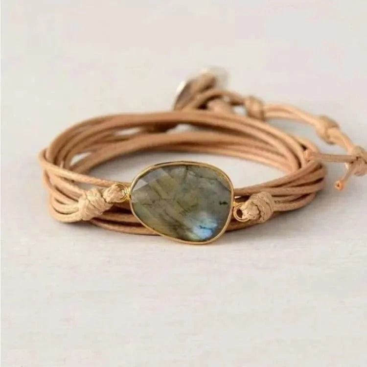 Bracelet labradorite talisman en cordon