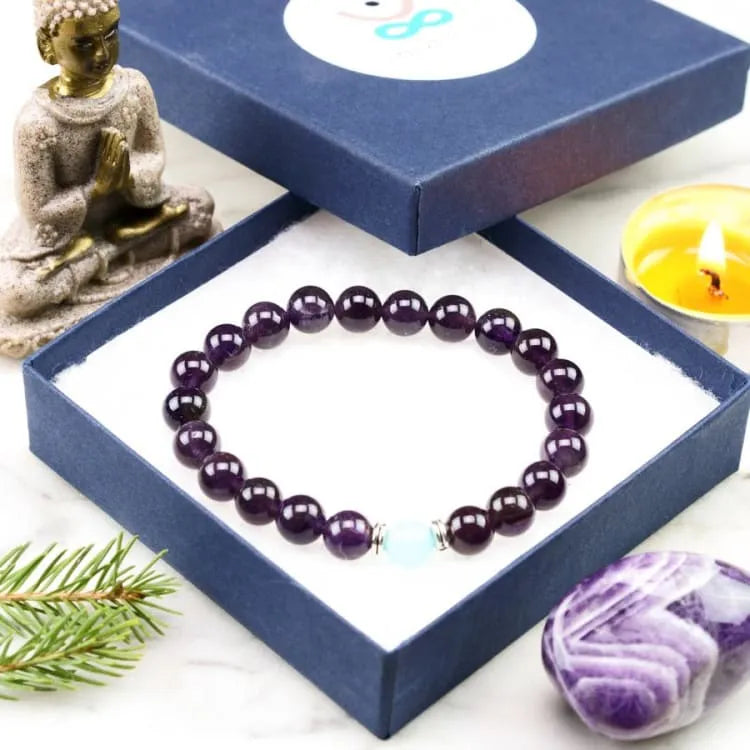 Bracelet améthyste et perle bleue