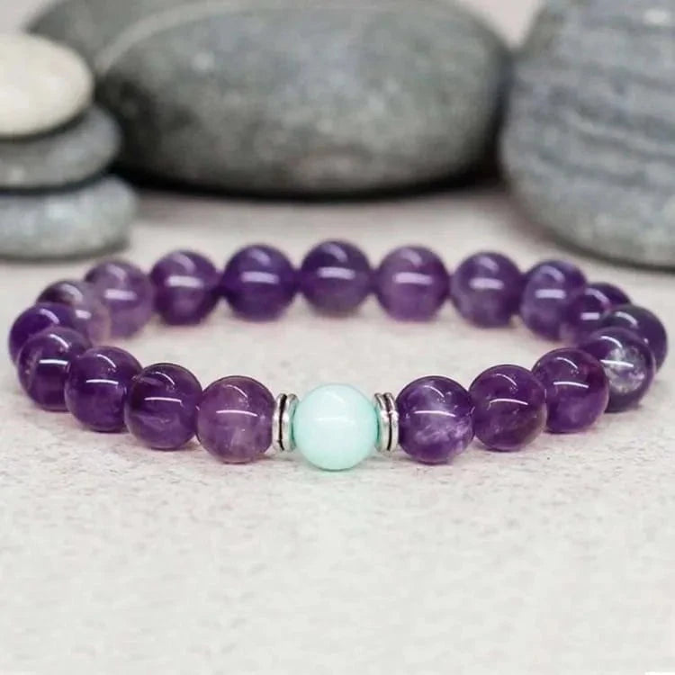 Bracelet améthyste et perle bleue
