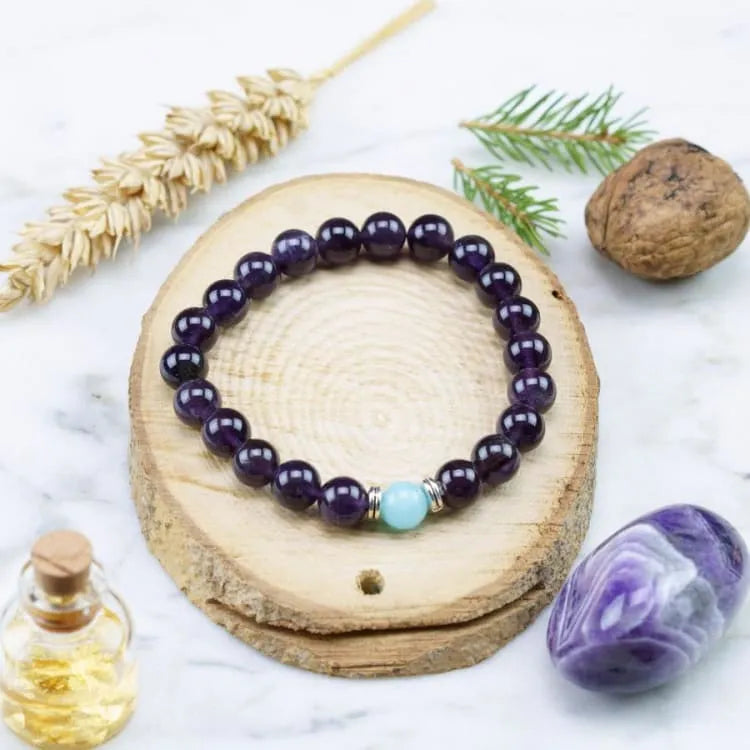 Bracelet améthyste et perle bleue