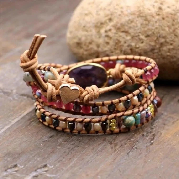 Bracelet améthyste à perles métalliques