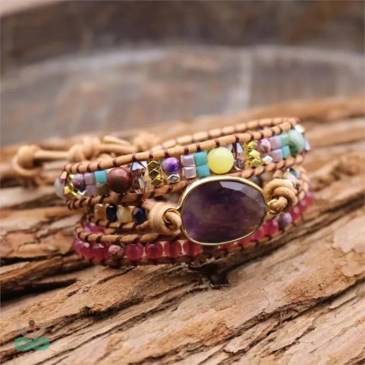 Bracelet améthyste à perles métalliques