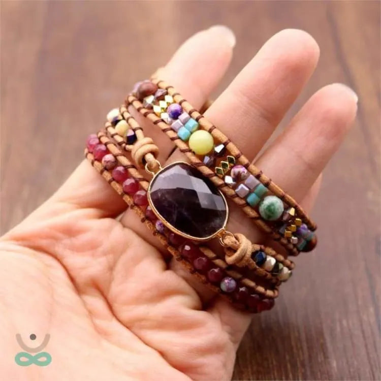Bracelet améthyste à perles métalliques