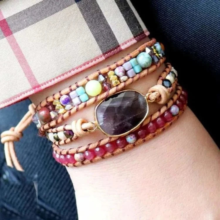 Bracelet améthyste à perles métalliques
