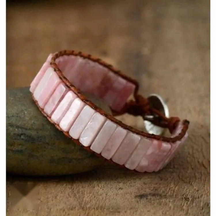 Bracelet quartz rose finement tressé