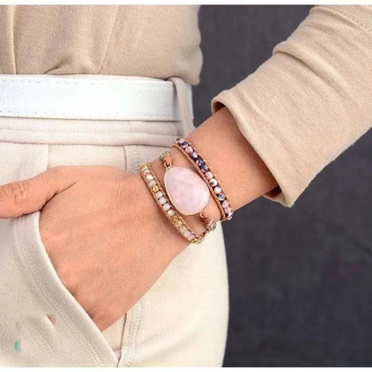 Bracelet quartz rose enveloppant ajustable