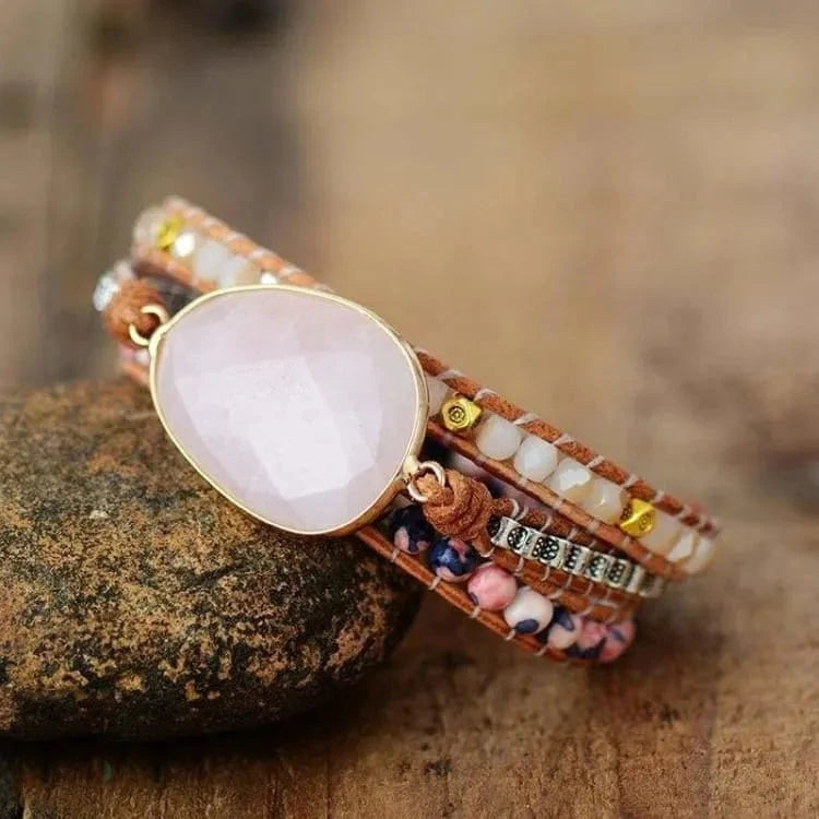 Bracelet quartz rose enveloppant ajustable