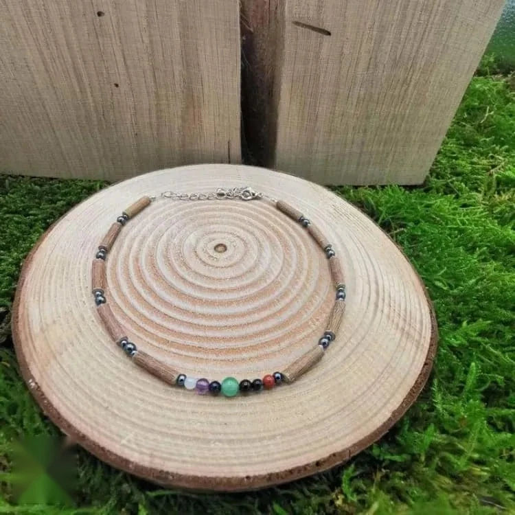 Bracelet 7 chakras de cheville en bois d'aveline