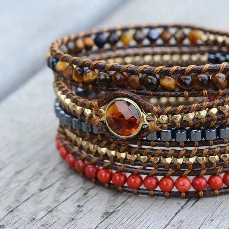 Bracelet oeil de tigre, hématite et jaspe rouge